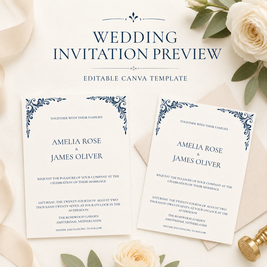 Editable Wedding Invitation Template | Canva Digital Download | Printable Wedding Invite